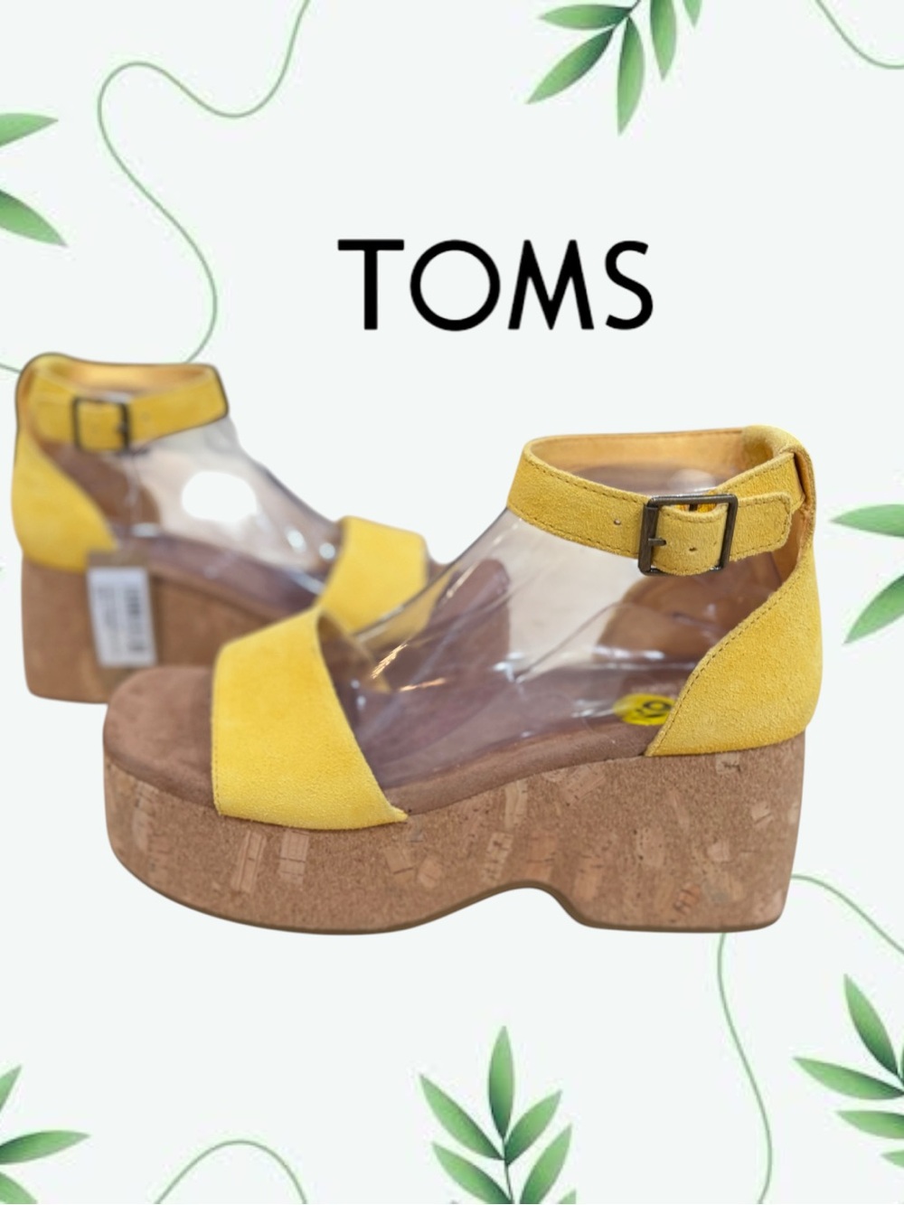 TOMS Laila Suede Platform Cork Sandals Pineapple Yellow Size 9 NWT No Box